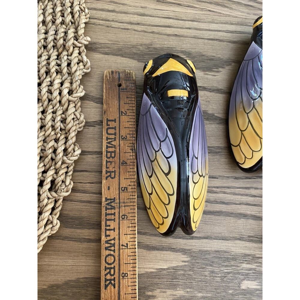 Vintage French Ceramic Cicada Wall Pocket Hanging Vase Set of 3 Made in France - Picture 4 of 8